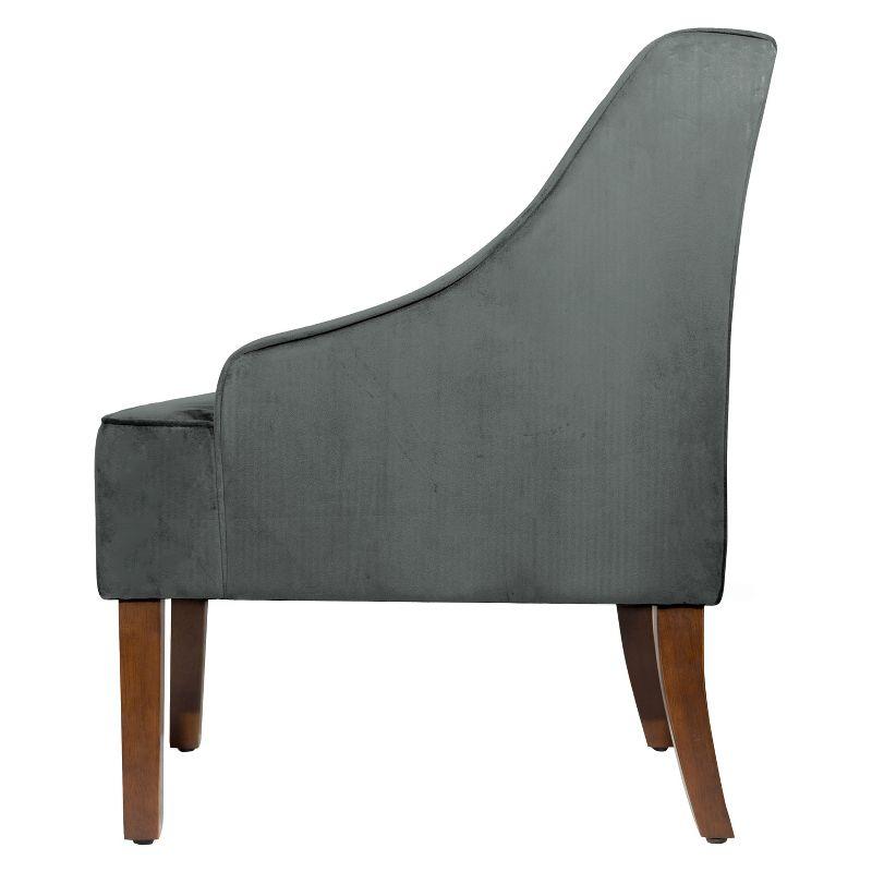 Gray Velvet Swoop Arm Accent Chair with Wood Legs