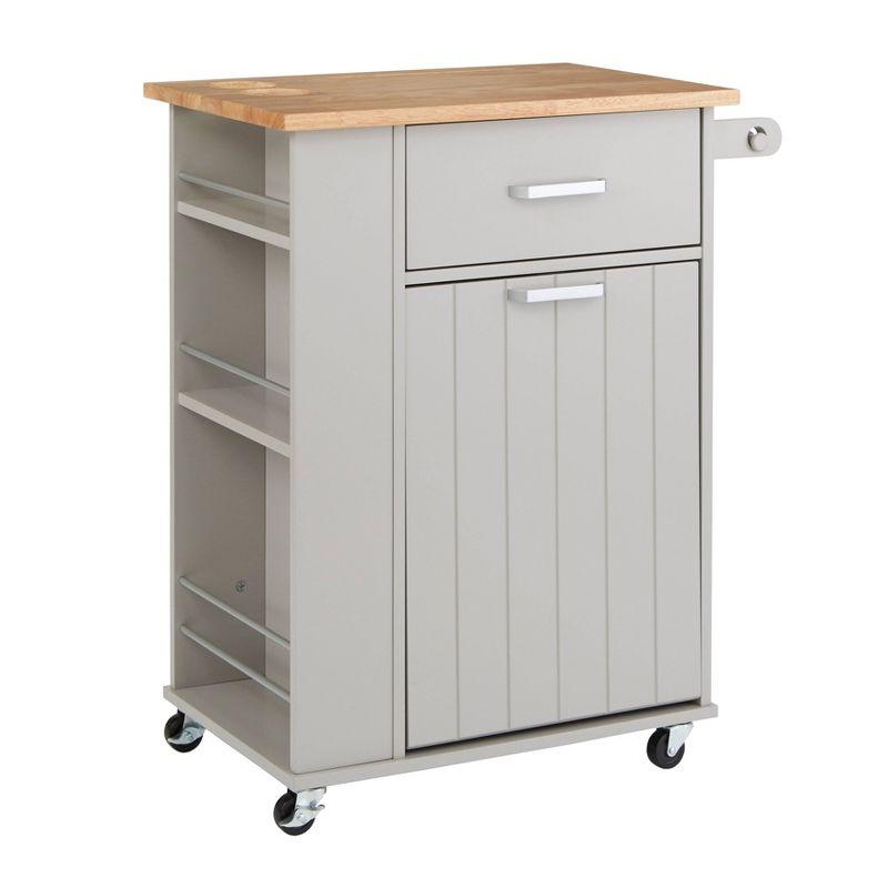 Gray MDF Kitchen Cart with Spice Rack and Storage