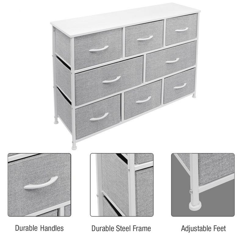 Sorbus Sorbus 8 Drawers Wide Dresser with Steel Frame, Wood Top, and Fabric Bins in White
