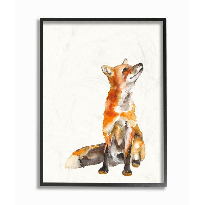 Curious Fox Watercolor Animal Canvas Print in Black Frame