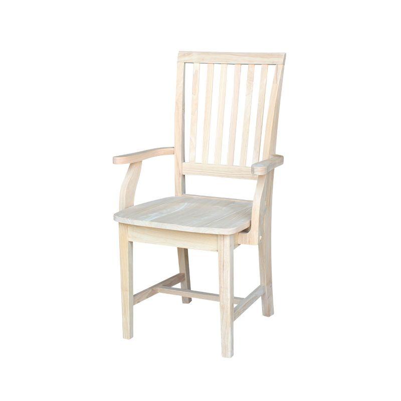 Mission Side Chair with Arms Unfinished - International Concepts: Solid Wood, Slat Back, Kitchen Furniture