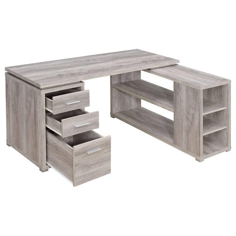 Transitional Grey Driftwood L-Shaped Home Office Desk with Filing Cabinet