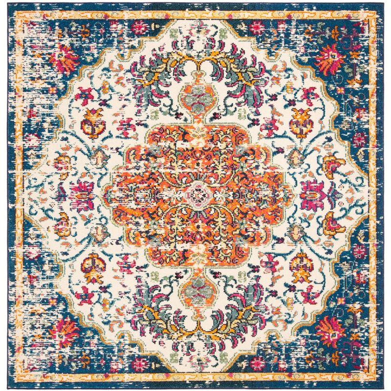 Ivory and Orange Hand-knotted Synthetic Square Rug, 5 ft.