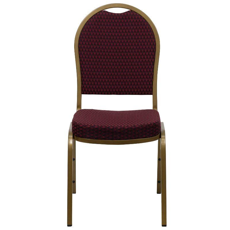 Burgundy Patterned Fabric and Gold Frame Stacking Banquet Chair