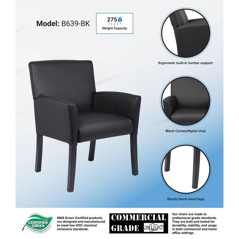 Executive Box Armchair Black - Boss Office Products: Ergonomic, Vinyl Upholstery, Wood Legs, Fixed Height