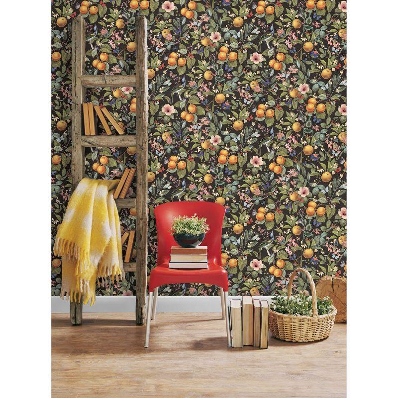 RoomMates Citrus Green Peel and Stick Wallpaper: Removable Adhesive Botanical Floral & Fruit Design, Farmhouse Style, 30.75 Sq Ft Coverage