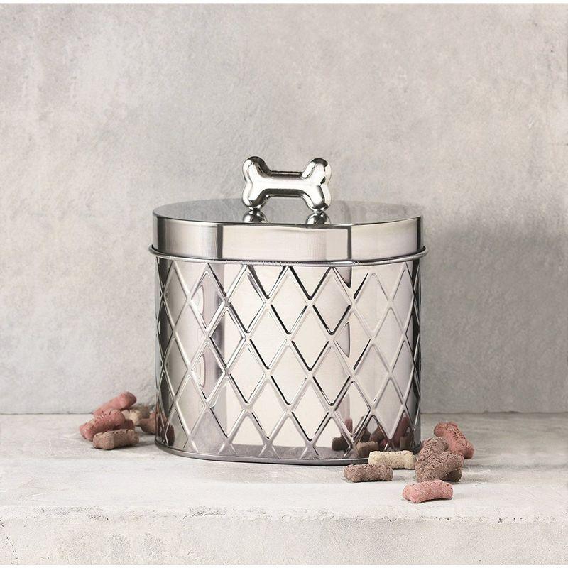 Amici Pet Metal Treats Storage Canister Stainless Steel Diamond Texture Jar, 52 oz. , Silver