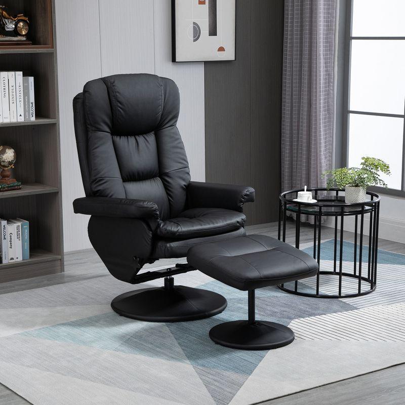 Black Faux Leather Swivel Recliner with Ottoman