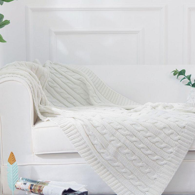 Cheer Collection Knitted Throw Blanket- Ivory, 50" x 60"