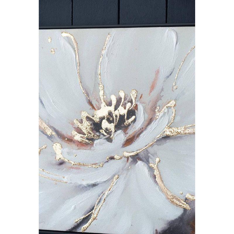 A&B Home Blooming Floral Framed Hand-Painted Wall Art - 24.5"W X 48"H X 2“L - Black Frame - Cream/Gray