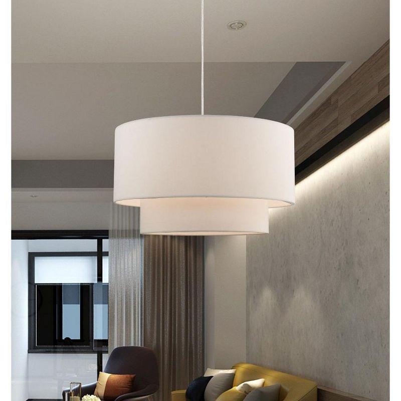 Elegant Brushed Nickel Drum Pendant with Off-White Fabric Shade