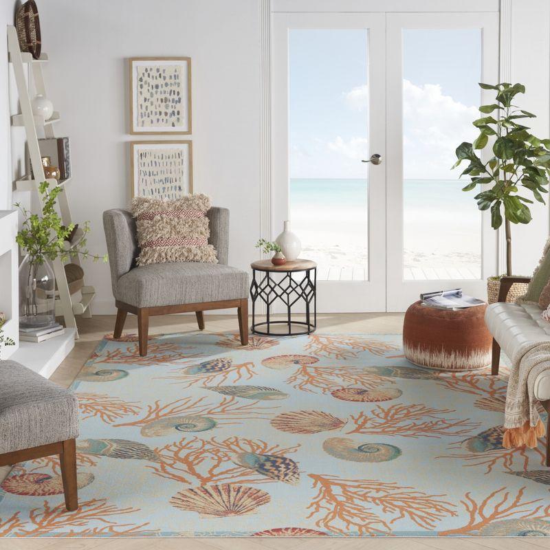 Coastal Breeze Floral Mandala 7'9" x 10'10" Light Blue Outdoor Rug