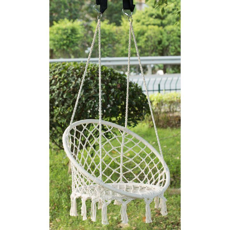 PLAYBERG Round Hanging Hammock Cotton Rope Macrame Swing Chair for Indoor and Outdoor