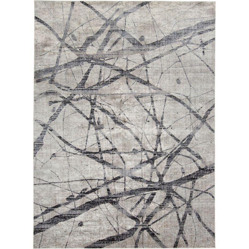 Ivory and Gray Abstract Rectangular Reversible Rug