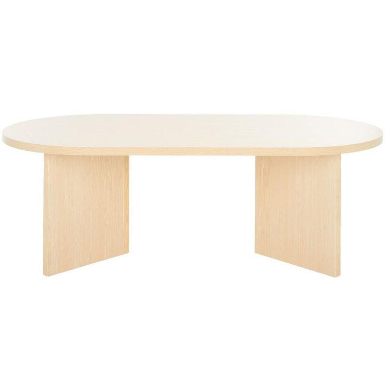 Natural Wood Oval Coffee Table with V-Shaped Base