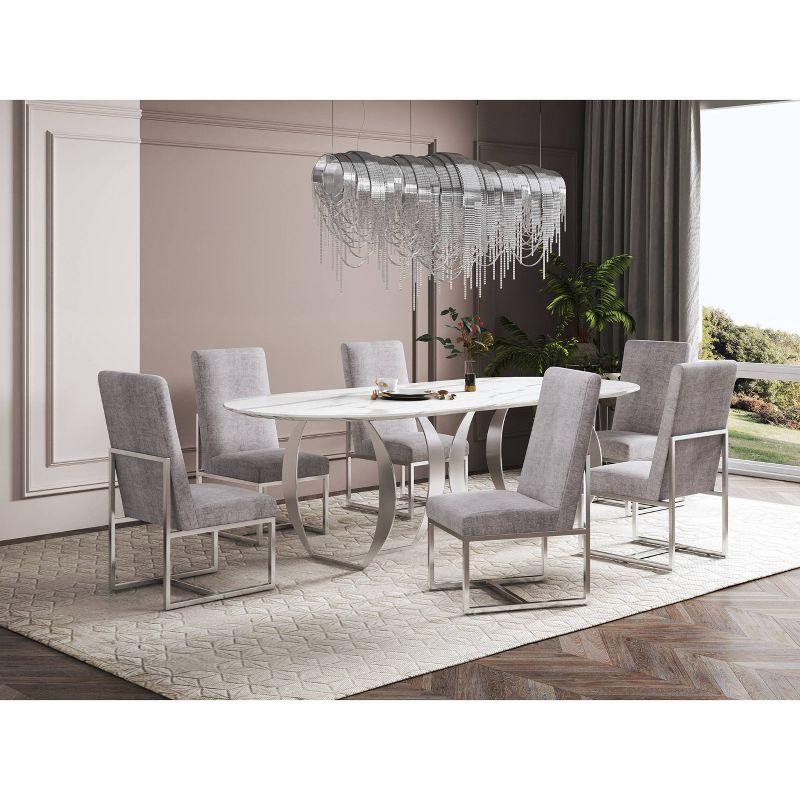 Element Velvet Dining Chair Steel - Manhattan Comfort: High-Back, Armless, Stainless Steel Base