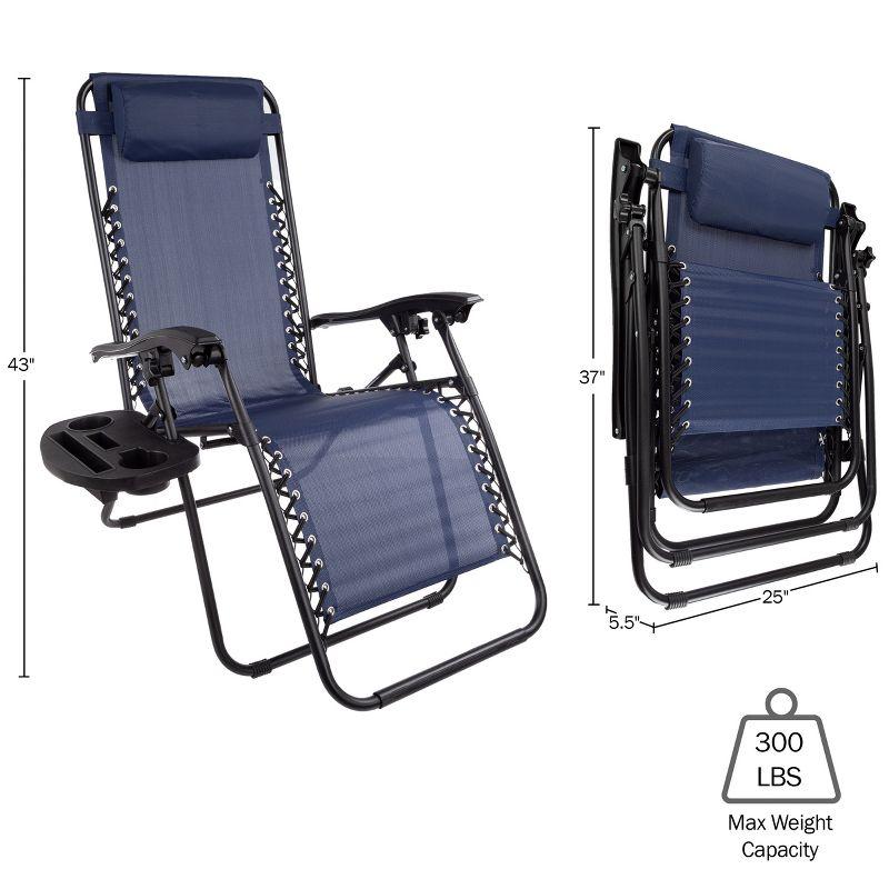 Navy Blue Zero-Gravity Patio Recliner Chairs with Side Trays, Set of 2
