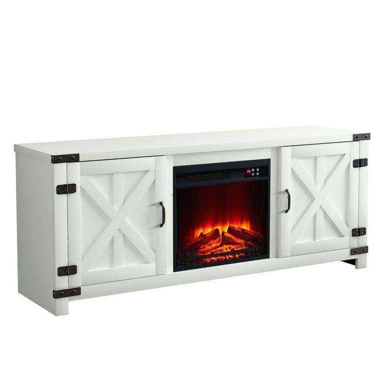 58" Farmhouse TV Stand for TVs up to 65" with Electric Fireplace White - Festivo: MDF Media Console, Storage, 23.5" Height