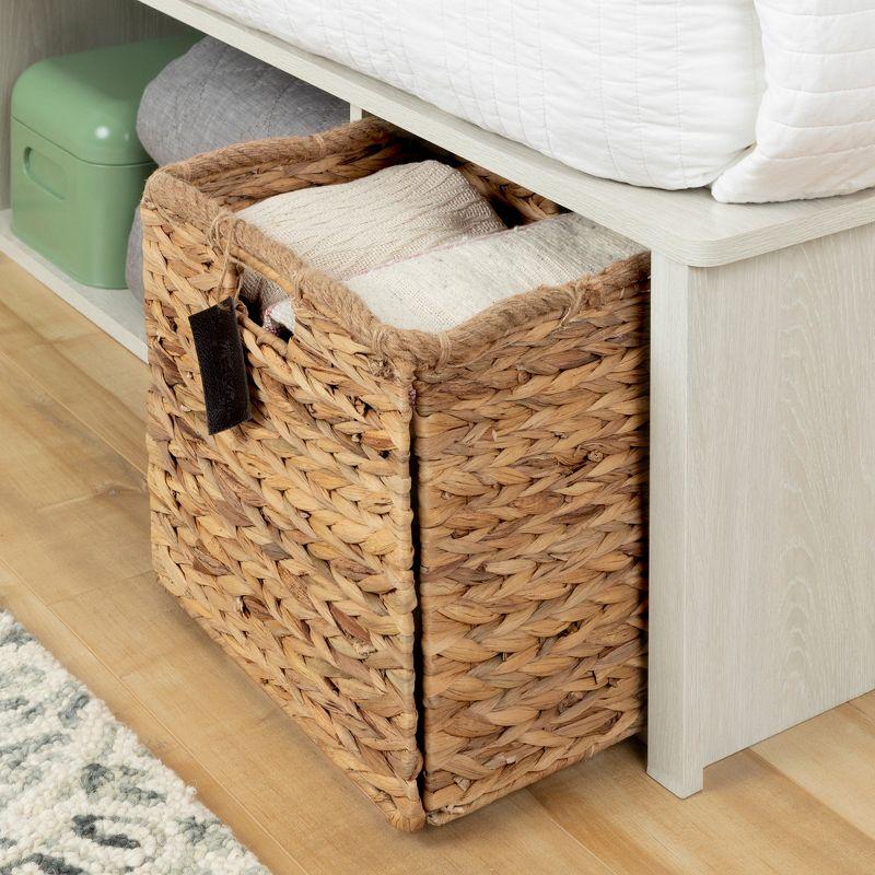 Winter Oak Queen Storage Platform Bed with Wicker Baskets