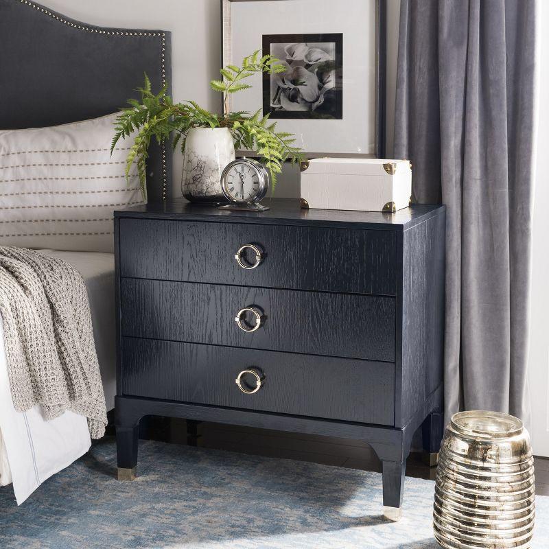 Navy Brushed Finish 3-Drawer Nightstand with Nickel Accents