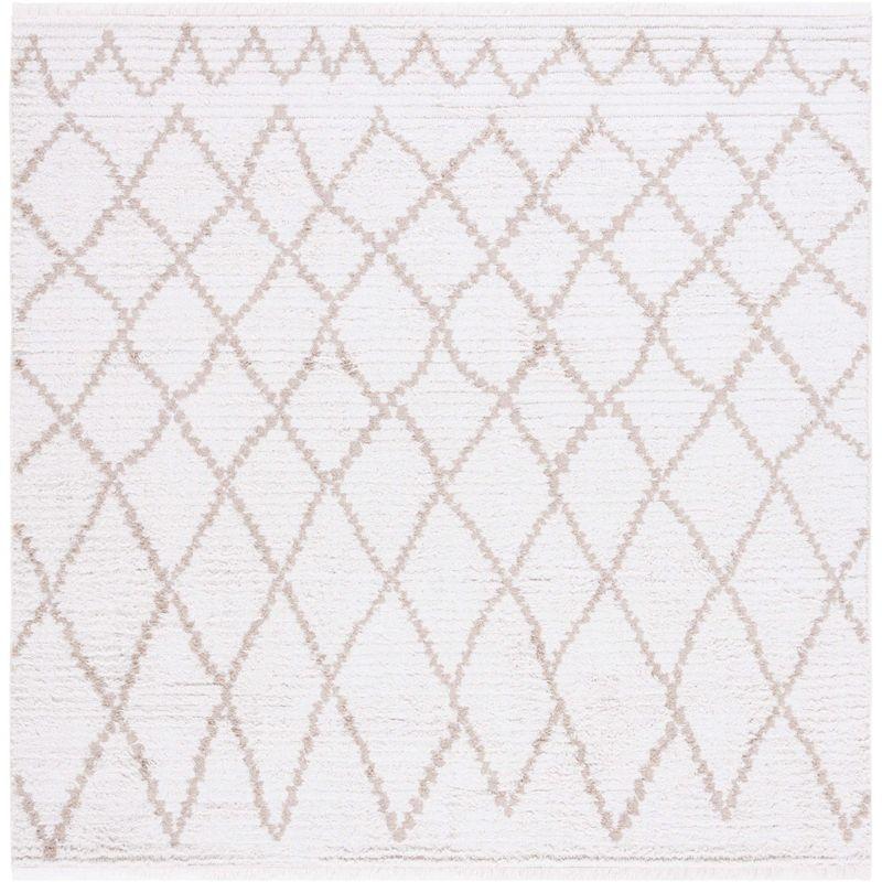 Ivory Beige Synthetic Flat Woven Square Area Rug