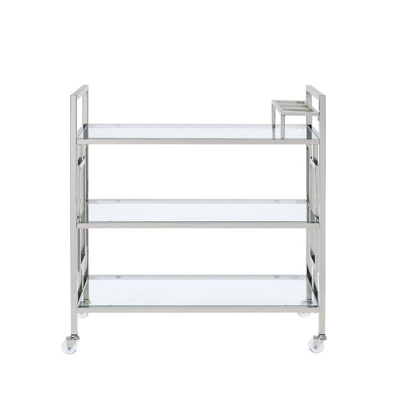 Harper Serving Bar Cart Chrome - Picket House Furnishings: Modern Glam, Tempered Shelves, Wheeled