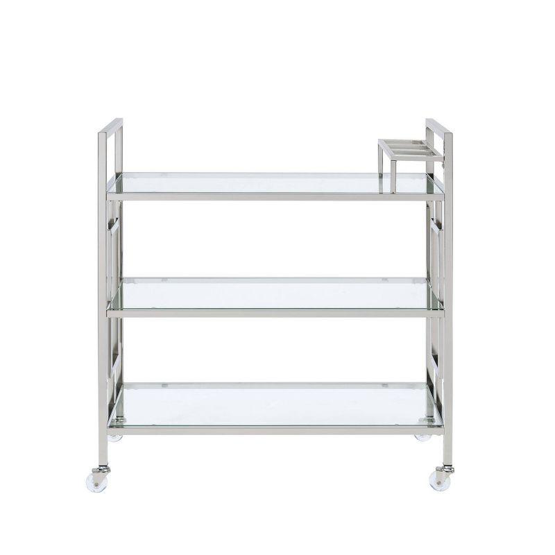 Harper Transitional Chrome Glass Serving Bar Cart with Casters