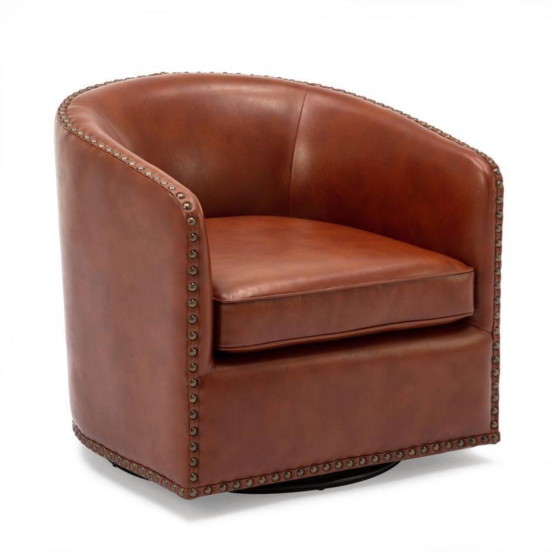 Comfort Pointe Tyler Swivel Arm Chair Caramel: Upholstered Faux Leather, Metal Legs, No Assembly Required