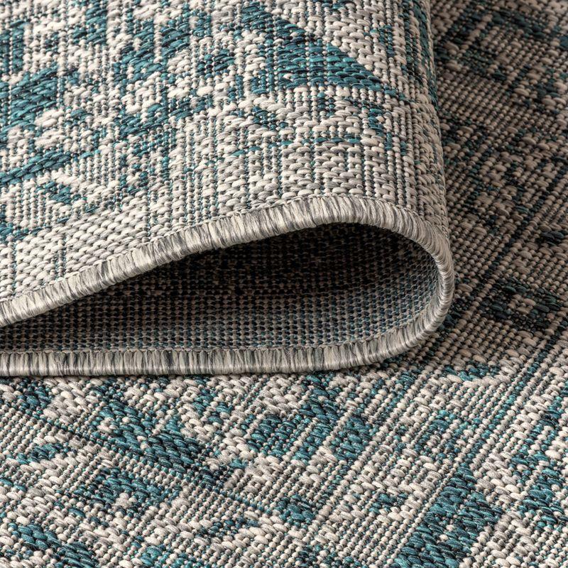 5' Square Rozetta Boho Medallion Textured Weave Indoor/Outdoor Area Rug, Gray/Teal - JONATHAN Y