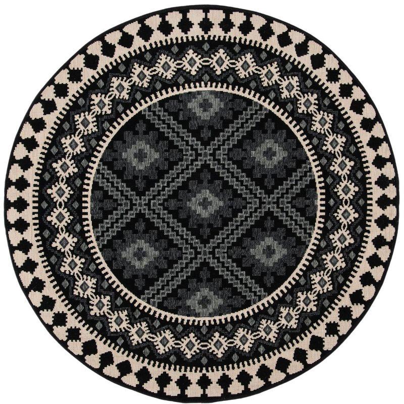 Veranda VER099 Power Loomed Indoor/Outdoor Accent Rug - Black/Creme - 3' Round - Safavieh
