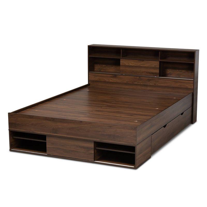 Queen 1 Drawer Tristan Wood Platform Storage Bed with Shelves Dark Brown - Baxton Studio