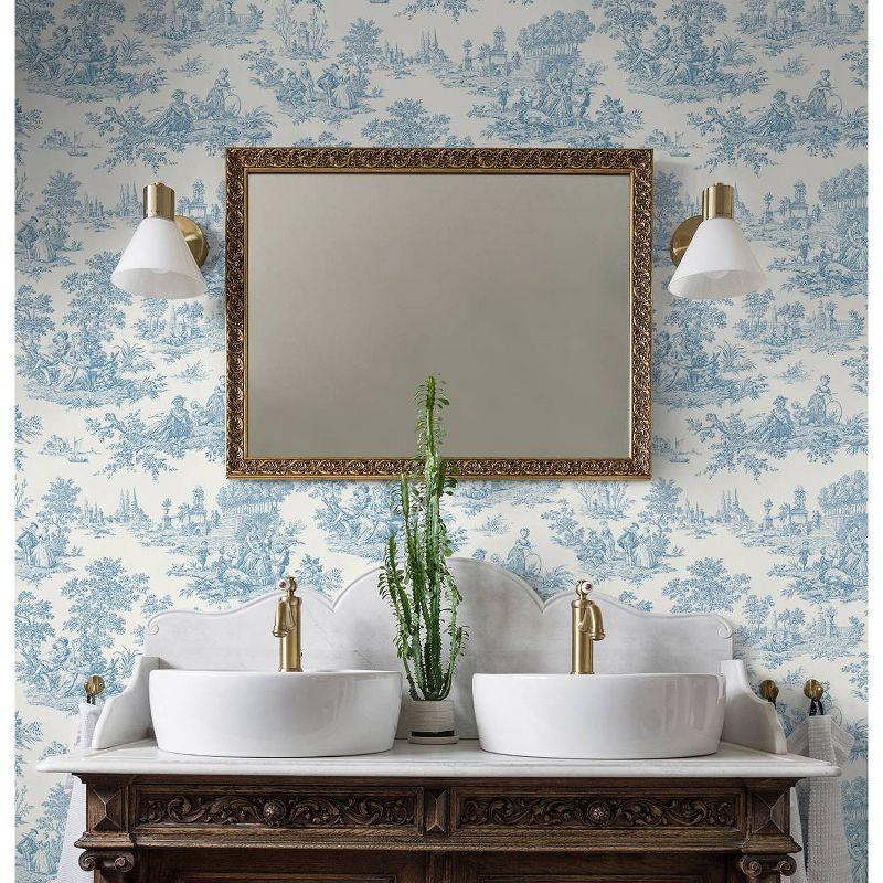 NextWall Chateau Toile Peel and Stick Wallpaper Blue: Removable Vinyl, Self-Adhesive, Traditional Toile Design, 30.75 Sq Ft Coverage