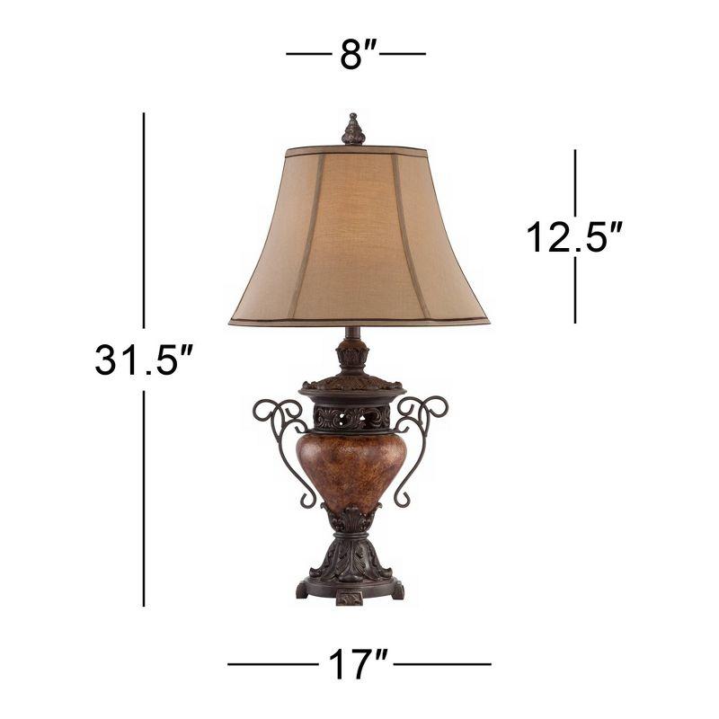 Regency Hill Traditional Table Lamp 31.5" Tall Bronze Crackle Urn Faux Silk Bell Shade for Living Room Family Bedroom Bedside Nightstand