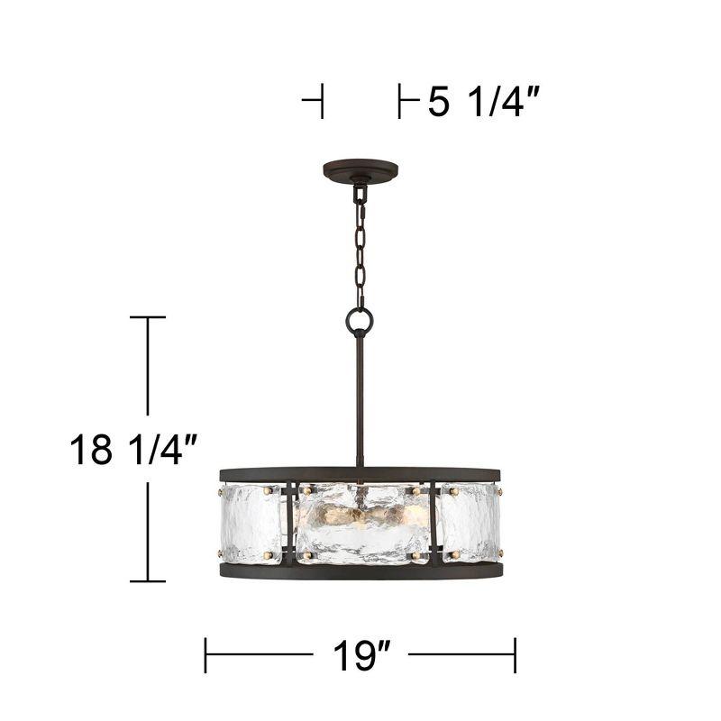Possini Euro Design Campanelli Bronze Brass Pendant Chandelier 19" Wide Rustic Drum Waterglass Shade 4-Light Fixture for Dining Room Kitchen Island