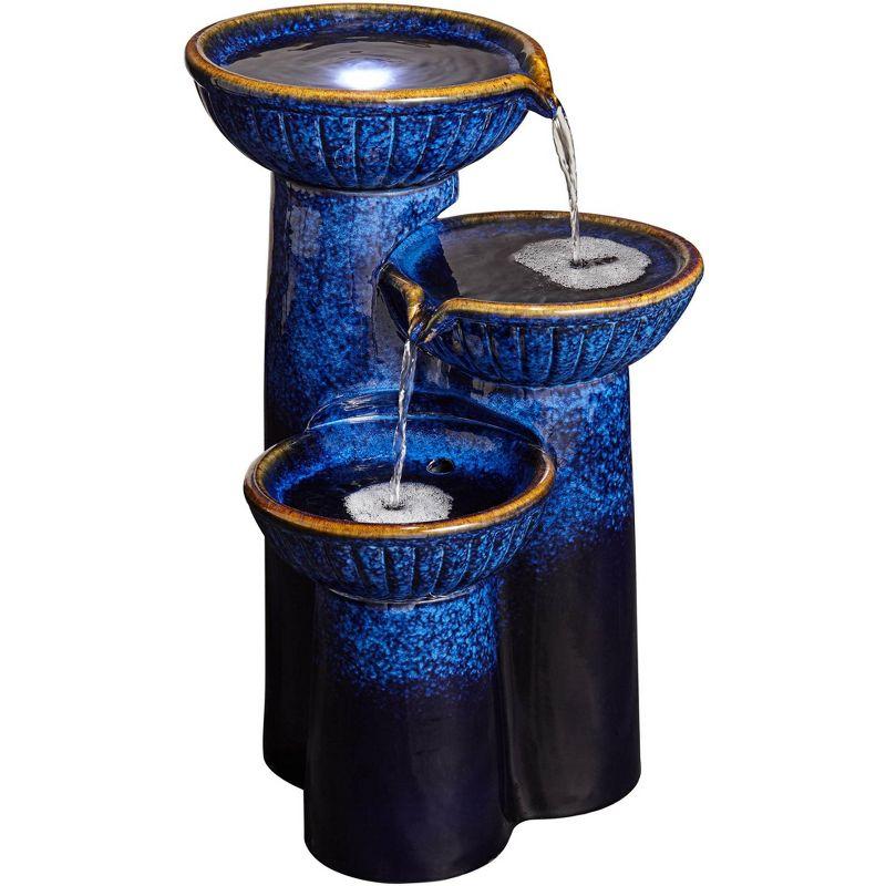 Cobalt Blue Ceramic Outdoor Fountain with LED Light