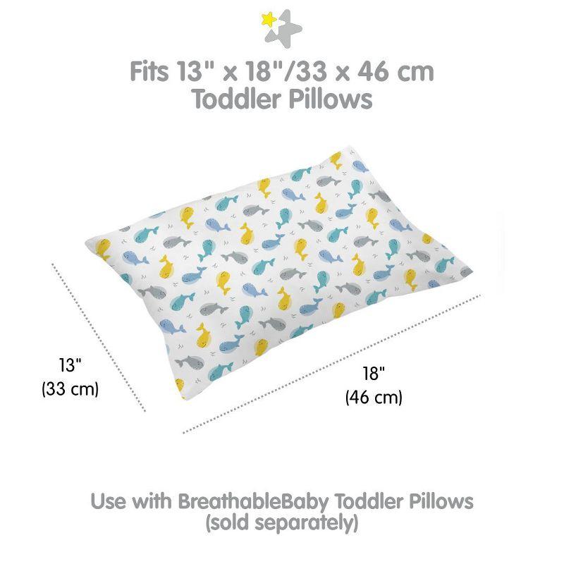 BreathableBaby Cotton Percale Pillowcase, For 13" x 18"/33 x 46 cm Toddler Pillow, Whales (2-Pack)
