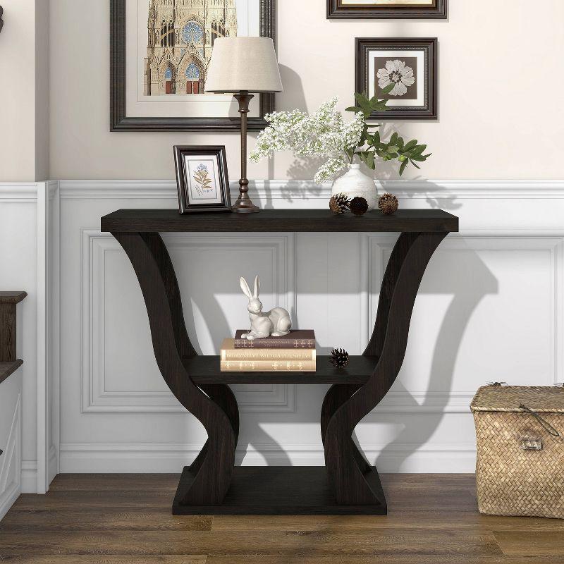 24/7 Shop At Home 39" Niccila Transitional Storage Console Table Espresso: Open Shelves, Particle Board