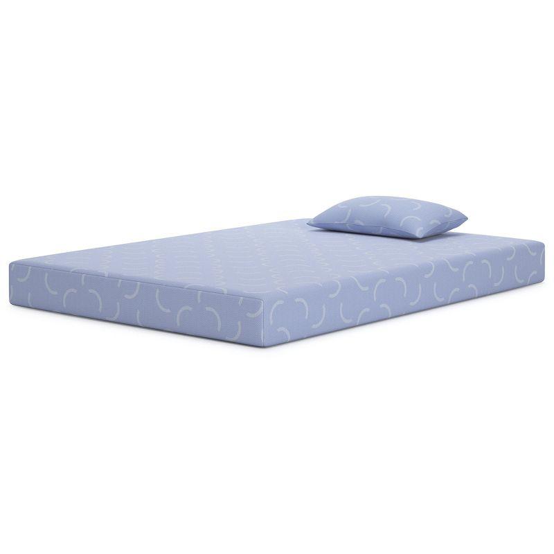 Twin Blue Memory Foam Mattress with Knit Cover and Pillow