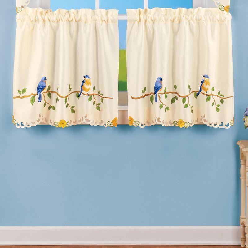 Embroidered Songbird Light-Filtering Polyester Window Tiers