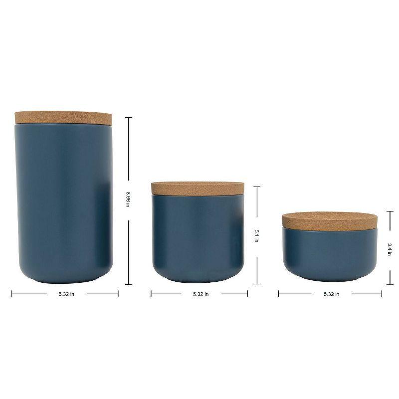 Kamenstein 3pc Canister Set Teal: Ceramic Kitchen Storage & Organization, Cork Lid, Lifetime Warranty