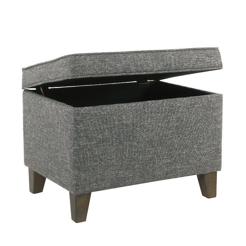 Slate Gray Heathered Tweed Medium Storage Ottoman with Walnut Legs