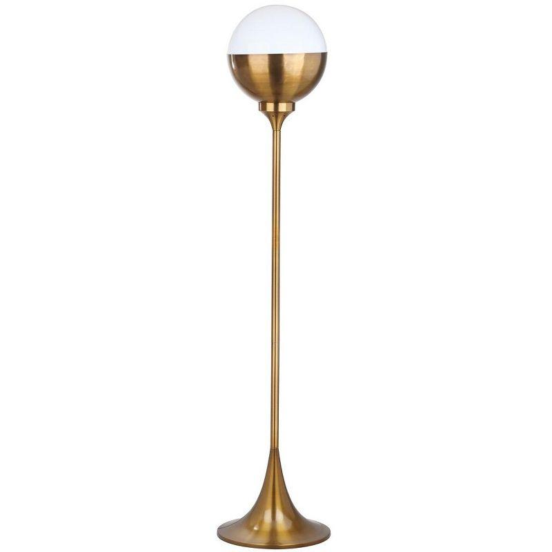 Renato 63.5" Brass Gold Contemporary Floor Lamp with White Globe Shade