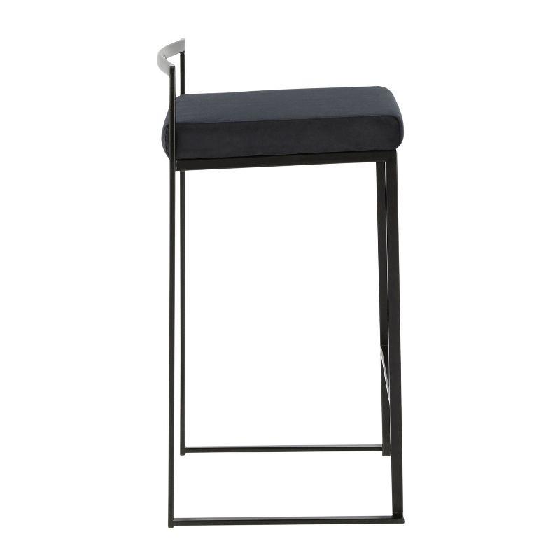 Set of 2 Black Metal and Velvet Contemporary Counter Stools