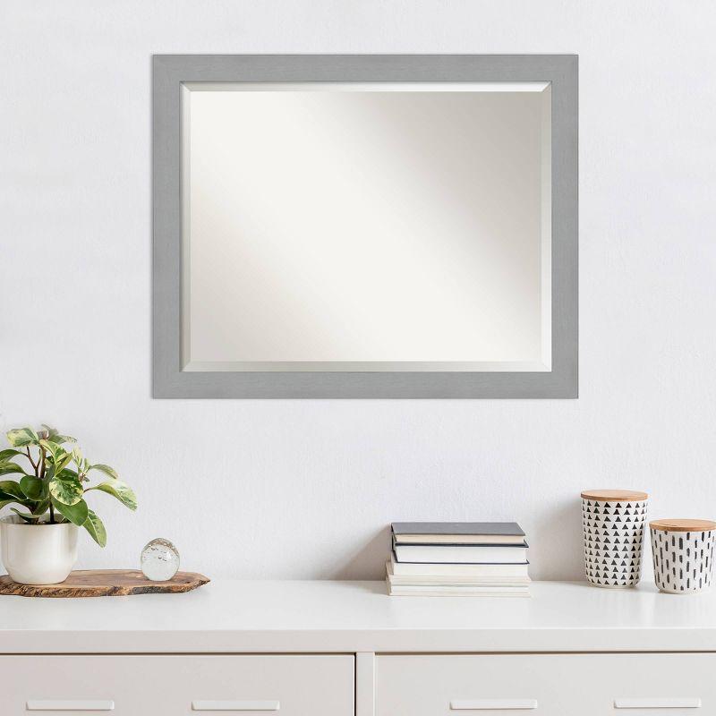 32" x 26" Brushed Nickel Framed Wall Mirror Silver - Amanti Art: Modern Beveled, No Assembly, Wall Mount