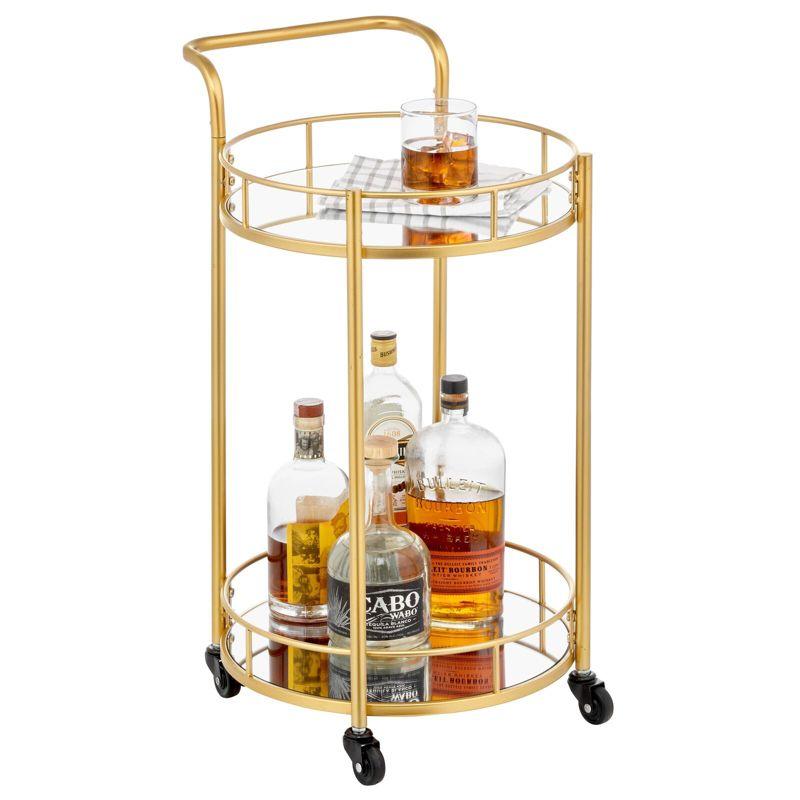 Soft Brass Round Metal Bar Cart with Glass Shelves