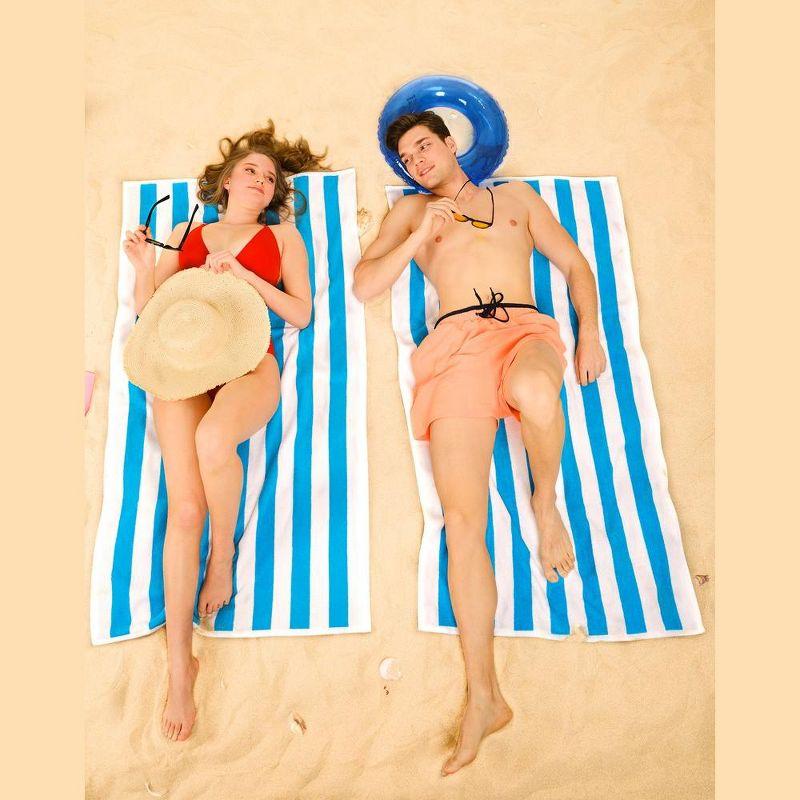 American Soft Linen Beach Towel, 100% Cotton Cabana Striped Beach Towel, 30 in by 60 in Soft Absorbent Beach Pool Towel
, Turquoise Blue