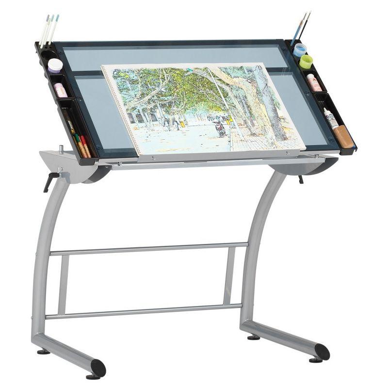 Inbox Zero Cournoyer Glass Top Metal Base Drafting Table
