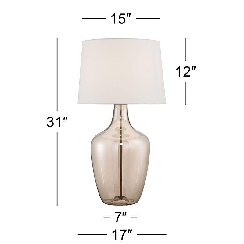 Possini Euro Design Ania 31" Tall Jar Large Modern Coastal End Table Lamp Clear Champagne Glass Single Off-White Shade Living Room Bedroom Bedside