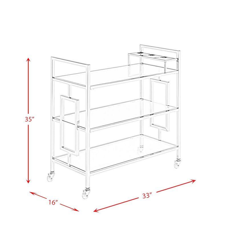 Harper Serving Bar Cart Chrome - Picket House Furnishings: Modern Glam, Tempered Shelves, Wheeled