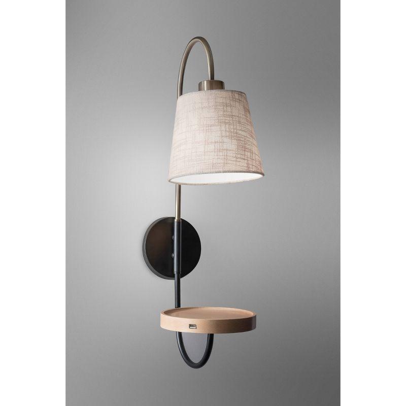 Jeffrey Wall Lamp Black/Brass - Adesso: Modern Plug-In Sconce with Fabric Drum Shade, UL Listed, E26 Socket